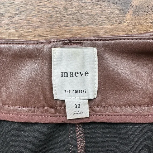 Maeve Anthropologie Chocolate Brown Colette Cropped Wide-Leg Faux Leather Pants - Picture 6 of 11